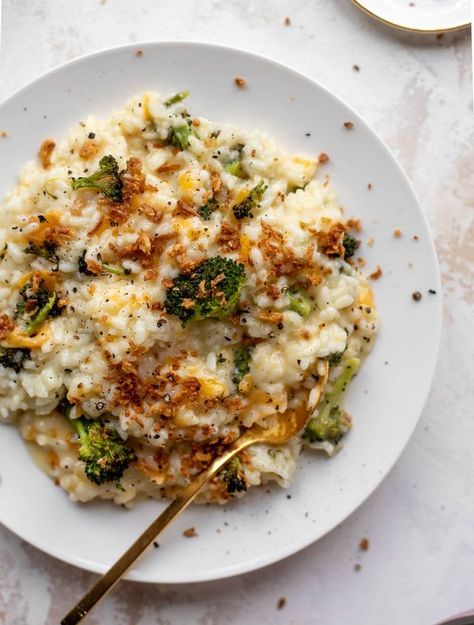 Cheddar Risotto, Broccoli Risotto, Recipe Broccoli, Risotto Recipe, Crispy Onions, Risotto Recipes, Broccoli Cheddar, Roasted Broccoli, Dinner Dishes