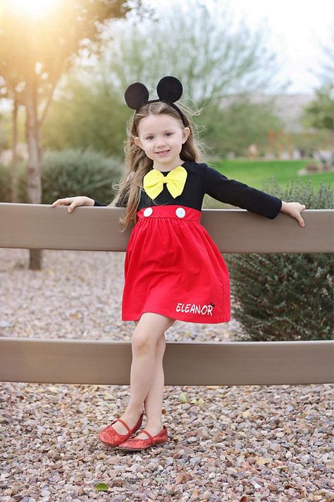 Girls Mickey Dress Girls Minnie Dress Mickey Mouse Dress Oh Toodles, Minnie Mouse Outfit, Mickey Mouse Dress, Minnie Outfit, Font Cursive, Minnie Dress, Mouse Outfit, Minnie Mouse Outfits, Disney Font