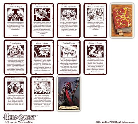 http://panperkin.deviantart.com/art/Heroquest-items-and-skills-cards-433307925 Hero Quest, Fantasy Board Games, Rpg Board Games, Game Card Design, Board Game Design, Tabletop Rpg Maps, French English, Dungeon Maps, Game Illustration