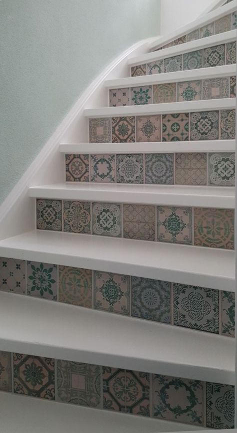 Stairs Tiles Design, Ikea Deco, Tiled Staircase, Spiral Stairs Design, Rustic Staircase, Spanish Home Decor, Stair Riser, House Staircase, Tile Stairs