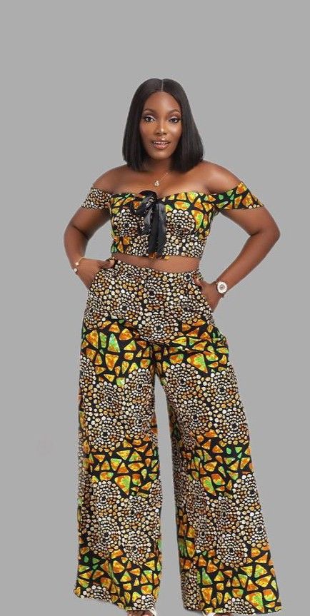 Ankara Palazzo Pants And Top, Ankara Palazzo Pants, Palazzo Pants And Top, Top With Palazzo Pants, Crop Top With Palazzo, Tops For Palazzo Pants, Ankara Inspiration, Top And Palazzo Pants, Top With Palazzo