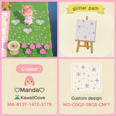 ♡Manda♡ on Twitter: "Oh! I forgot to share here!  I made a little heart stone & sparkle path💖✨ #acnh #acnhdesigns… " Acnh Sparkle Design, Acnh Sparkle Path, Anch Ideas, Ac Codes, Acnh Paths, Motif Acnl, Pink Island, Animal Crossing 3ds, Animal Crossing Guide