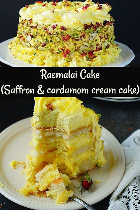 Rasmalai cake | Eggless Rasmalai Cake | Saffron and cardamom cream cake. #rasmalaicake #creamcake #saffron #cardamom #baking #eggless @aromaticessence Rasmalai Cake Recipe, Rasmalai Cake, Indian Cake, Ideas Cupcakes, Eggless Cake Recipe, Eggless Desserts, Cupcakes Ideas, Eggless Baking, Eggless Cake