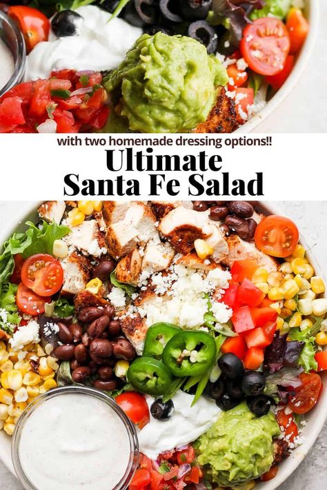 Santa Fe Chicken Salad Dressing, Santa Fe Peppers Recipes, Chicken Santa Fe Salad, South West Salad Recipes, Santa Fe Dressing Recipe, Southwest Food Recipes, New Mexico Recipes Santa Fe, Sante Fe Salad Recipe, Sante Fe Chicken Salad