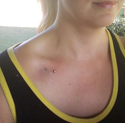 Clavicle - collar bone dermals Collar Bone Dermal Piercings, Collar Bone Piercing Dermals, Clavicle Piercing, Collar Bone Piercing, Dermal Piercing, Collar Bone, Piercing Tattoo, Senior Year, Tattoos And Piercings