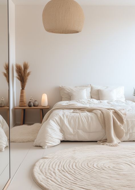 How to Arrange Pillows on a Bed : A Complete Guide I BY Design & Viz Neutral Bedroom Decor, Beige Bedroom, Neutral Bedroom, Dreamy Bedrooms, Minimalist Home Decor, Styl Boho, Minimalist Bedroom, Minimalist Home, Home Decor Bedroom