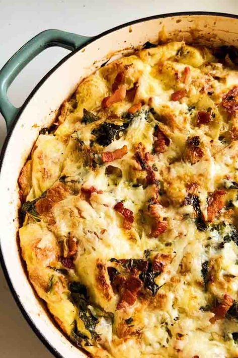 This easy bacon and cheese strata is loaded with white cheddar and tender collard greens. It's the perfect hearty side dish for the holidays. Greens Breakfast, Cheese Strata, Brunch Bake, High Potassium Foods, Potassium Foods, Green Breakfast, Bacon And Cheese, Easy Bacon, Easter Brunch Food