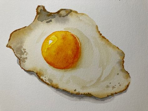 Egg Watercolor, Simple Object, White Pen, Watercolor Lessons, Egg Painting, Pen And Watercolor, Fried Egg, Breakfast Room, Light Painting