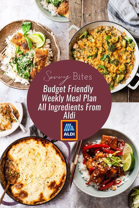 The healthy budget weekly menu for families using only ingredients from Aldi. Get the free meal plan and the free printable shopping list, as well as the recipes with step by step instructions for each recipe to make sure that dinner is easy all week. Family Meals Uk, Weekend Meal Prep, Aldi Meal Plan, Aldi Recipes, Student Recipes, Easy Budget, Healthy Family Dinners, Budget Meal Planning, Family Meal Planning