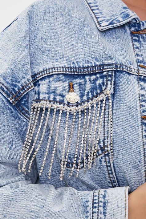 Rhinestone Denim Jacket, Plus Size Rhinestone, Jean Jacket Diy, Jean Diy, Bling Denim, Bedazzled Jeans, Rhinestone Denim, Diy Denim Jacket, Denim Crafts Diy