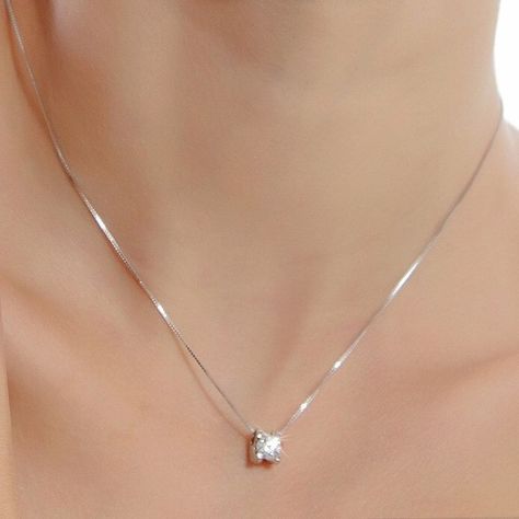 Dainty Diamond Necklace, Diamond Solitaire Necklace, Silver Jewelry Necklace, Crystal Necklace Pendant, Girly Jewelry, Simple Necklace, Silver Pendant Necklace, Box Chain, Wholesale Jewelry