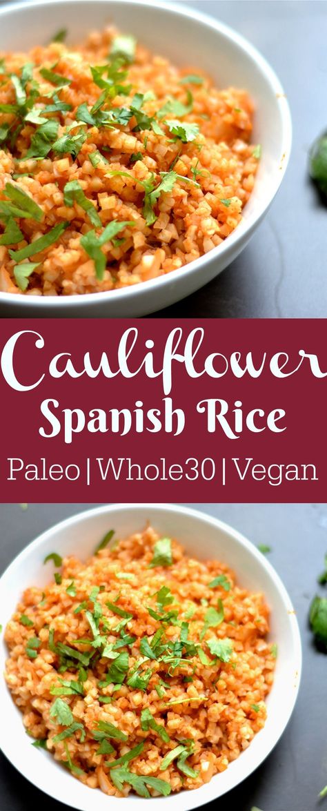 The perfect compliment to any Mexican dish! So easy to make and full of flavor! Side Veggies, Paleo Rice, Mexican Side Dishes, Pasta Vegetariana, Recipes Mexican, Mexican Dish, Cauliflower Recipe, Resep Diet, Spanish Rice