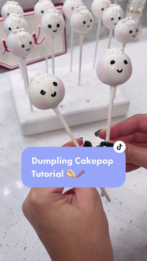 Dumpling Cake Pops, Dim Sum Party Decorations, Dumpling Party Decorations, Dumpling Birthday Theme, Dumpling Decorations, Bao Bun Baby Shower Theme, Our Little Dumpling Baby Shower Theme, Dumpling Cake Design, Dumpling Theme Baby Shower Ideas