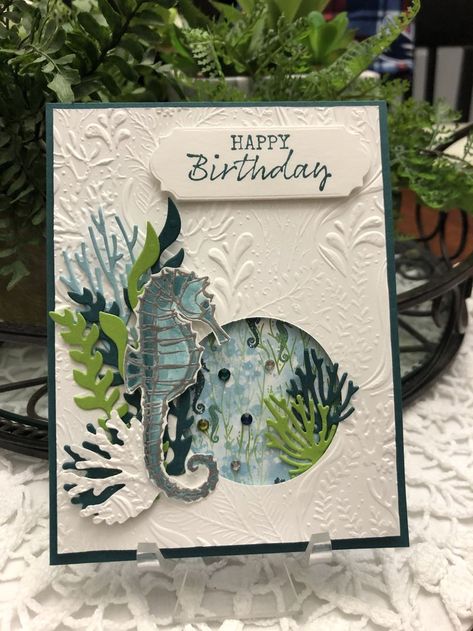 Pin by Shelley Holmes on Card in 2022 | Themed cards, Fishing cards, Cards handmade Seahorse Cards, Beach Birthday Card, Fish Cards, Sea Cards, Nautical Cards, Fishing Cards, Beach Cards, Hand Made Greeting Cards, Masculine Birthday Cards