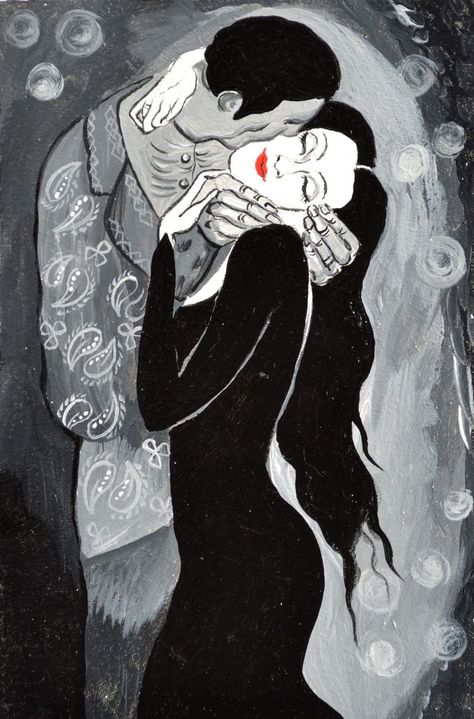 Morticia Painting, Adams Family Gomez, Addams Family Painting, Morticia Gomez, Valentines 2024, Morticia And Gomez Addams, Small Acrylic Painting, Kissing Drawing, Kiss Painting