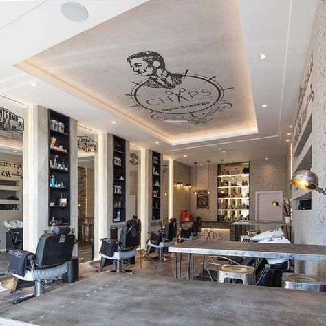 Kinyozi Interior Design, Barbar Shop Design, Saloon Ceiling Design, Modern Barber Shop Ideas Interior Design, Modern Barber Shop Interior, Hairdresser Interior, Hairdresser Design, Modern Barber Shop, Barbershop Design Interior