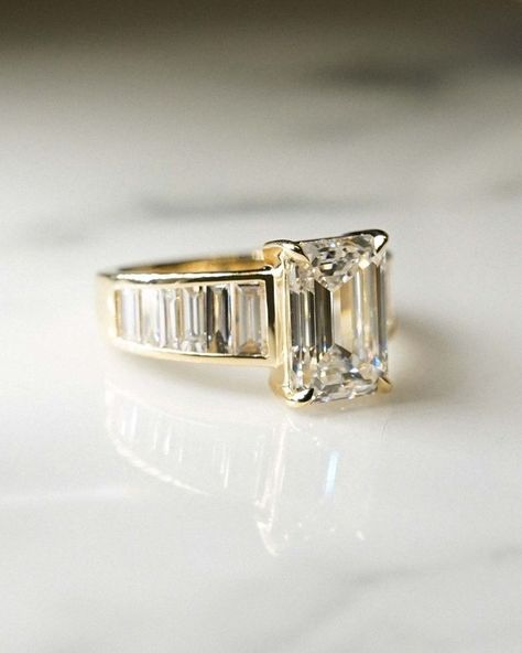 Frank Darling Custom Rings (@frankdarling) • Instagram photos and videos Whimsical Emerald Engagement Ring, Tapered Emerald Cut Engagement Ring, Thicker Engagement Rings, Antique Emerald Cut Engagement Ring, Midcentury Engagement Ring, Moissanite Emerald Cut Engagement Ring, Ken And Dana Engagement Rings, Emerald Cut Thick Band, Thick Band Engagement Rings