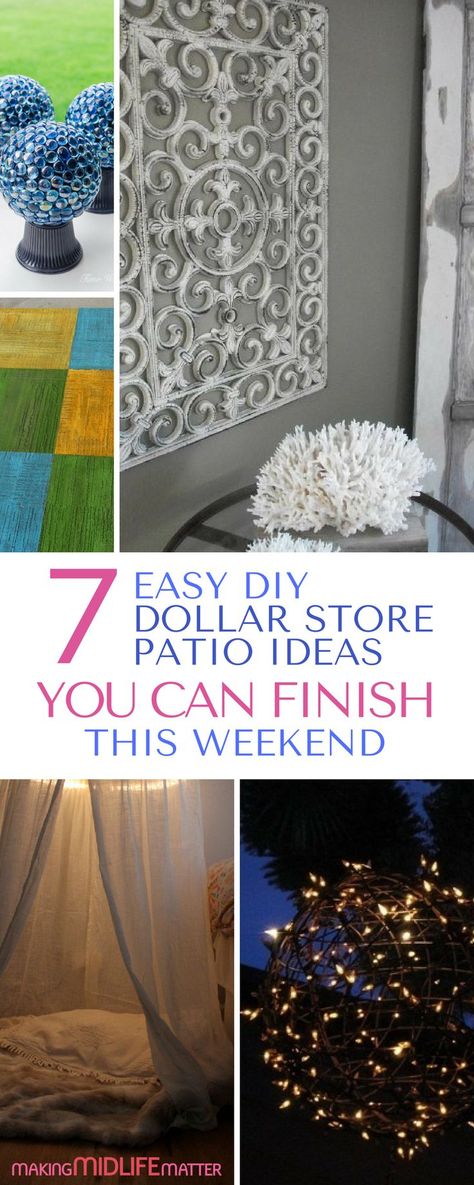 These 7 dollar store patio ideas will make your backyard a summer oasis. Get them all done in one weekend on budget. Be frugal with style and start to enjoy the warmer weather outdoors now. via @makingmidlife Diy Patio Ideas, Easy Patio, Cheap Patio, Easy Backyard, Budget Patio, Apartment Patio, Patio Diy, Front Patio, Patio Decorating Ideas On A Budget