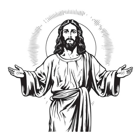 God, Jesus christ, grace, good, ascension concept. Hand drawn silhouette of Jesus christ, the son of god concept sketch. Isolated vector illustration. Jesus Christ Sketch, Jesus Drawings Sketches, Jesus Black And White, Jesus Silhouette, Jesus Christ Drawing, Jesus Sketch, Jesus Drawing, Jesus Illustration, Jesus Christ Illustration