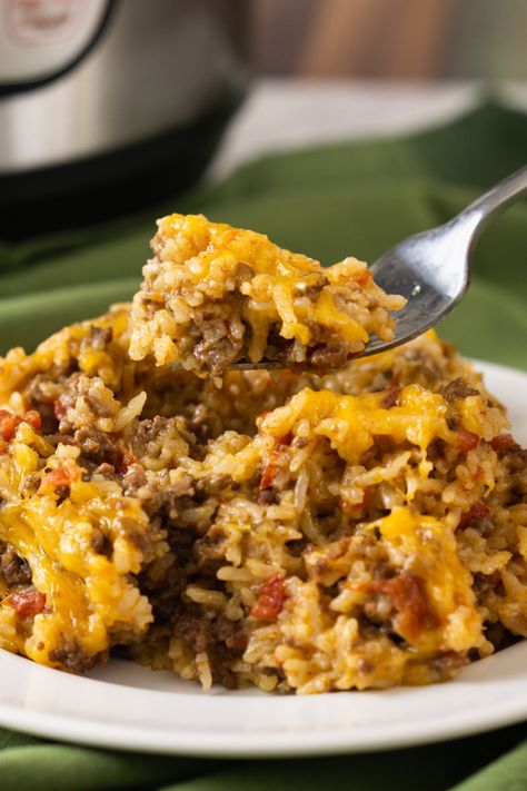 Instant Pot Cheesy Ground Beef and Rice - One Happy Housewife