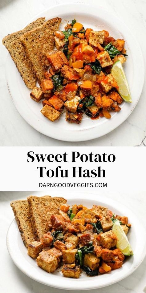 30 Minute easy vegan Sweet Potato Tofu Hash breakfast has the perfect mix of mildly spicy southwest flavors, sweet potatoes and protein packed tofu! The best brunch recipe around! Sweet Potato Tofu, Tofu Breakfast, Paprika Spice, Veggies Recipes, Plant Based Recipes Breakfast, Best Brunch Recipes, Brunch Recipe, Sweet Potato Breakfast, Sweet Potato Hash