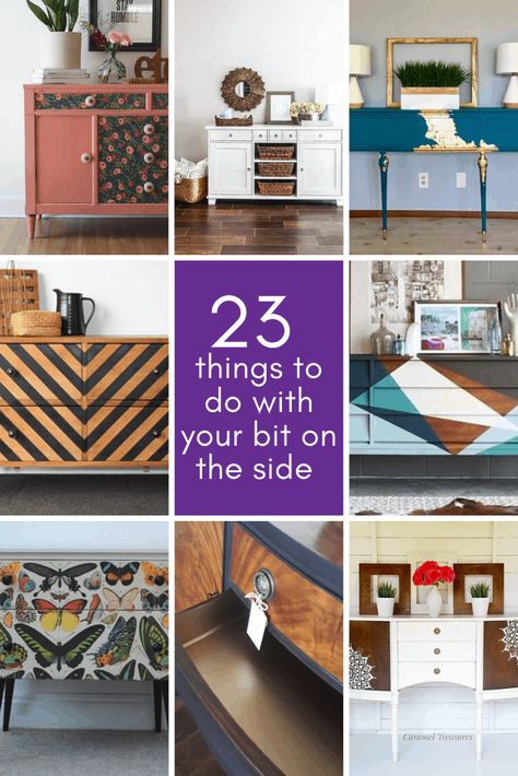 Sideboard Upcycle Ideas - 23 Things to Do with Your Bit on the Side - Upcycle My Stuff Painted Sideboard Ideas, Sideboard Makeover, Sideboard Upcycle, Sideboard Shelf, Painted Sideboard, Vintage Buffet, Upcycle Ideas, Upcycled Home Decor, Upcycle Projects