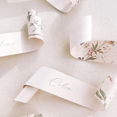 Aileen | Plume Calligraphy on Instagram: "Scrolled place cards with a little something extra! 🌺" Wedding Name Place Cards Calligraphy, Scroll Place Cards, Elegant Place Cards, Wedding Graphics, Copperplate Calligraphy, Calligraphy Name, Hand Lettering Inspiration, Name Place Cards, Custom Gift Tags