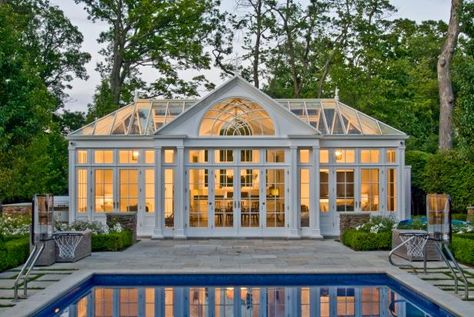 Pool House Design Ideas | HGTV Conservatory Living Room, Pool House Design, Pool Guest House, Luxury Swimming Pools, Pool Enclosures, Small Swimming Pools, Outdoor Pavilion, Luxury Pools, Pool Builders