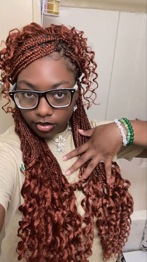 Ginger Red Braids, Backtoschool Outfits, Red Braids, Hairstyles Protective, Weave Hairstyles Braided, Ginger Red, Short Box Braids Hairstyles, Braids Ideas, Short Box Braids