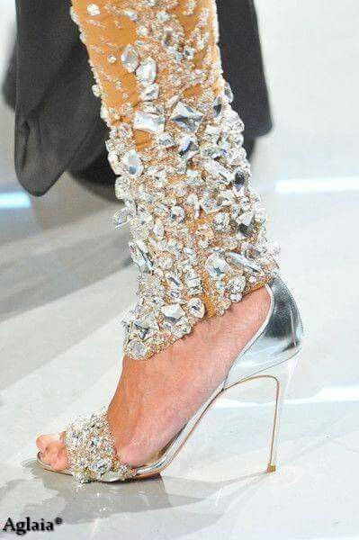 ♡♥ Heels Runway, Rhinestone Leggings, Sequin Heels, Embellished Heels, Moda Paris, Diane Kruger, Alexandre Vauthier, Couture Details, Inspirational Celebrities