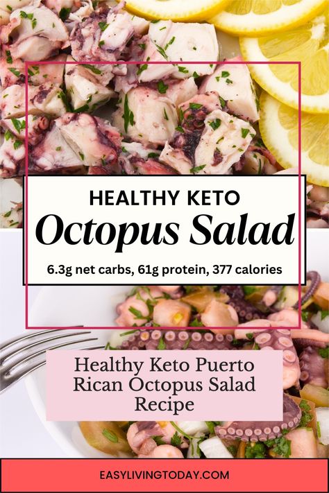 Healthy Keto Puerto Rican Octopus Salad Recipe Octopus Salad Recipe, 21 Day Fix Challenge, Octopus Salad, Low Carb High Protein, 21 Day Fix Extreme, Seafood Salad, Spanish Onion, Healthy Keto, Fresh Seafood