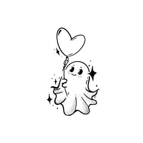 Cute ghost heart sticker Ghost Cute Tattoo, Ghost Stamp Tattoo, Cute Tattoos Drawings, Simple Ghost Tattoo Ideas, Mickey Ghost Tattoo, Ghost Heart Tattoo, Ghost With Headphones Tattoo, Matching Ghost Tattoos For Couples, Silly Ghost Tattoo