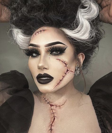 Bride Of Frankenstein Costume Makeup, Easy Monster Makeup, Frankenstein Wife Makeup, Frankenstein Bride Makeup, Halloween Makeup Frankenstein, Halloween Bride Makeup, Frankenstein Makeup Female, Bride Halloween Makeup, Frankenstein Halloween Makeup