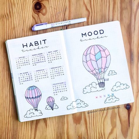 This is my last post for April! I'm really excited for my next theme 🌻 • • • • #bulletjournal #bujo #bujoideas #bulletjournalideas… Hot Air Balloon Mood Tracker, May Bullet Journal, Bullet Journal Page, January Bullet Journal, Creating A Bullet Journal, Bullet Journal Mood Tracker Ideas, Bullet Journal Paper, Bulletin Journal Ideas, Bullet Journal Mood