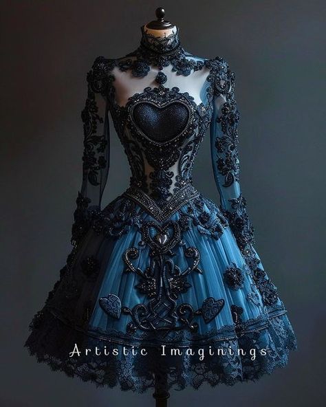 Gothic Blue Dress, Dark Blue Princess Dress, Blue Victorian Dress, Vishma Maharaj, Book Dresses, Gothic Ball Gown, Ya Nabi, Gothic Valentine, Gothic Prom Dress