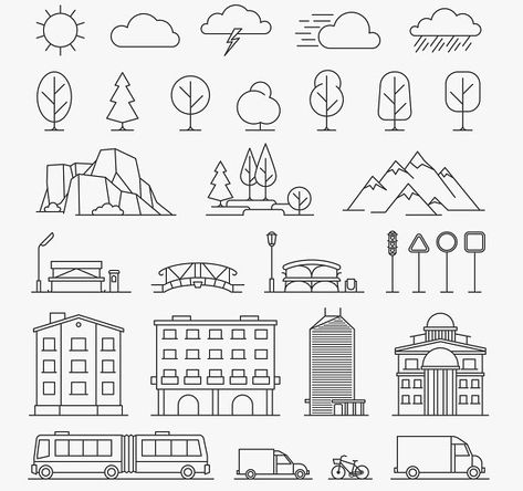 Urban line icons #icons#landscape#Urban#line Scenery Forest, Sunrise Park, Sunset Season, Morning Autumn, Sky Line, Urban Design Diagram, Summer Tree, Snow Water, Autumn Sunset