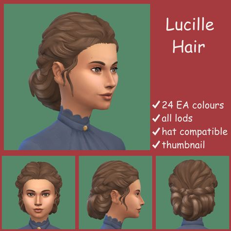 Lucille Hair I made this at the suggestion of... - Buzzard's Bits and Bobs Sims 4 Edwardian Hair, Sims 4 Cc Maxis Match Vintage Hair, Sims 4 Cc Decades Challenge 1890, Ts4 Historical Cc, 18th Century Hair, Sims Challenge, Sims 4 Decades Challenge, Medieval Hairstyles, Sims Medieval