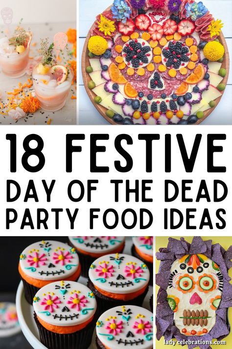 18 Festive Day of the Dead Party Food Ideas Coco Inspired Food, Day Of The Dead Cheese Board, Mexican Food Halloween Party, Voodoo Party Food, Dia De Los Muertos Snack Ideas, Day Of Dead Food Party Ideas, Day Of The Dead Themed Food, Coco Themed Food, Dia De Los Muertos Dessert Ideas