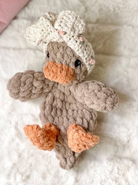 MADE TO ORDER Baby Della Duck Crocheted Lovey Feat. Pink Rosebud Headband Cottagecore - Etsy Crochet Duck Lovey, Crocheted Lovey, Rose Cottagecore, Duck Lovey, Della Duck, Crochet Duck, Crochet Lovey, Crochet Christmas Gifts, Crochet Mignon