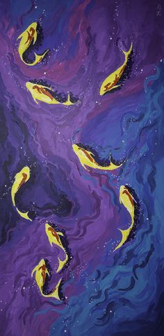 "The Golden Fish" - Paintings of Joy, Hope and Delight.  www.paulchongfineart.com Golden Fish Painting, Fish Paintings, Scenery Painting, Golden Fish, Scenery Paintings, Landscape Scenery, Colorful Artwork, Fish Painting, Abstract Art Painting