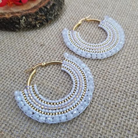 Miyuki Earrings, Valentine Gifts Jewelry, Hoop Earrings Handmade, Earrings Patterns, Brass Hoop Earrings, Statement Hoop Earrings, Ankle Jewelry, Brick Stitch Earrings, Fun Jewelry