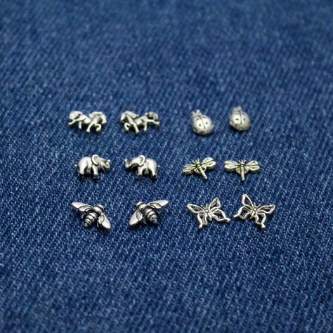 Cute Animal & Insect Studs in Sterling Silver Bumblebee, Lady Bugs, Butterfly, Horses, Elephants and Dragonfly, Minimalist Stud Earrings Cute sterling silver studs, petite that can be used everyday. In this photo, I have bumblebees, lady bugs, butterflies, horses, elephants and dragonflies. Price is for 1 pair. Comes on a card. Request giftwrap ($4) or a box at checkout (this is to save on packaging for customers who are not gifting). How to order: Add the item to your cart. Choose your opti Stud Earrings Aesthetic, Insect Earrings, Bug Earrings, Minimalist Stud Earrings, Stud Earrings Silver, Minimalist Earrings Studs, Lady Bugs, Jewelry Tattoo, Body Jewelry Piercing