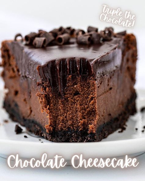 Double Chocolate Cheesecake, Creamy Chocolate Cheesecake, Magic Chocolate, Triple Chocolate Cheesecake, Bakers Chocolate, Oreo Cookie Crust, Chocolate Cheesecake Recipes, Baking 101, I Am Baker