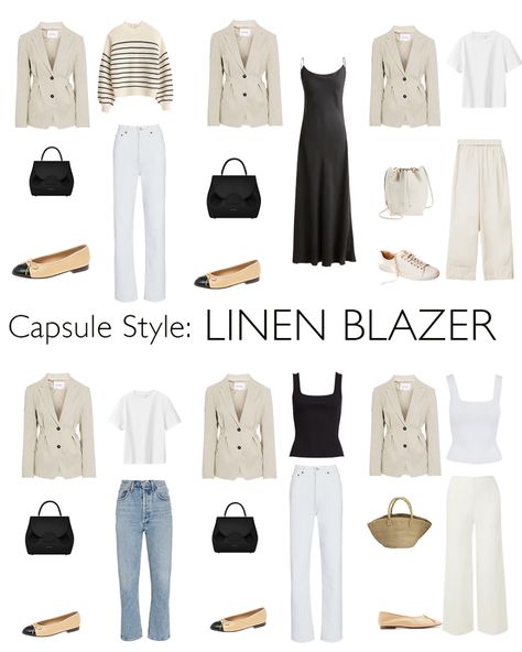 Linen Blazer Outfit, Minimalist Wardrobe Capsule, Blazer Outfits For Women, Fashion Capsule Wardrobe, Spring Capsule, Spring Capsule Wardrobe, Summer Capsule Wardrobe, Outfits 2023, Wardrobe Outfits