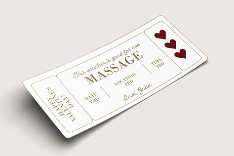 Valentine's Day Massage Gift Voucher - INSTANT DOWNLOAD - EDITABLE Text - Printable, Love, Personalized, Ticket, Certificate, Coupon, Heart Valentine Day Massage, Massage Gift Card, Massage Gift Certificate, Spa Day Gifts, Spa Gift Card, Date Night Gifts, Voucher Design, Valentines Day Date, Valentines Day Dinner