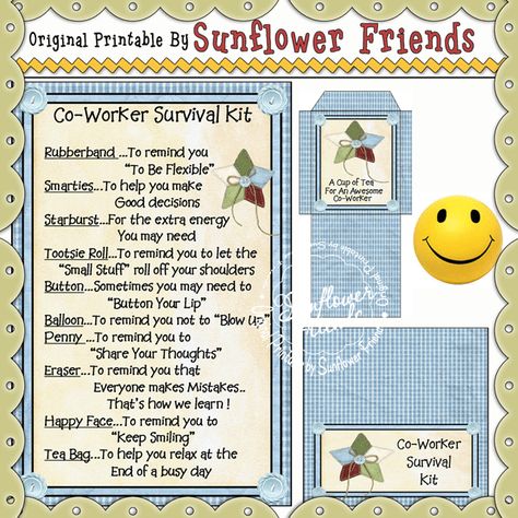 Co-Worker Survival Kit - Click Image to Close Chocolate Emergency Kit Gift Ideas, Kit Gift Ideas, Candy Sayings, Kindness Club, Best Survival Food, Survival Kit Gifts, Friends Clipart, Secret Sister, Blessing Bags