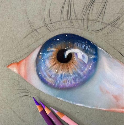 Eye Drawing Colour, Eyes Colored Pencil, Colored Pencil Artwork Ideas, Easy Drawing Step By Step, Face Art Drawing, Eyeball Art, Prismacolor Art, Realistic Pencil Drawings, Drawing Step By Step