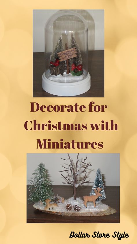 Use miniatures to decorate for Christmas. Christmas Miniatures Scene Diy, Christmas Miniatures Diy, Miniature Christmas Scenes, Crafts 2024, Decorate For Christmas, Inexpensive Christmas, Faux Snow, Bare Tree, Woodland Christmas