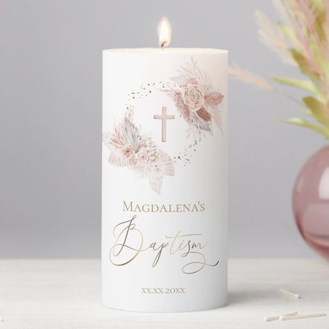 Elevate your wedding decor with the perfect touch of romance and elegance by incorporating candles and flowers into your special day. Create a dreamy atmosphere and enhance the beauty of your venue with our stunning selection of floral-inspired candles. Say "I do" surrounded by the soft glow of candles and the sweet fragrance of fresh blooms for a truly unforgettable experience. #weddingcandles #floraldecor #romanticwedding #elegantbride #candlelight #weddingflowers #bridalinspiration #weddingvenue #romanticdecor #dreamywedding Baptism Candle Decoration, Boho Baptism Decorations, Communion Candles, Baptism Candle Girl, Bautizo Ideas Decoracion, Boho Baptism, Bautizo Ideas Girl, Baptism Candle Favors, Memorial Candles