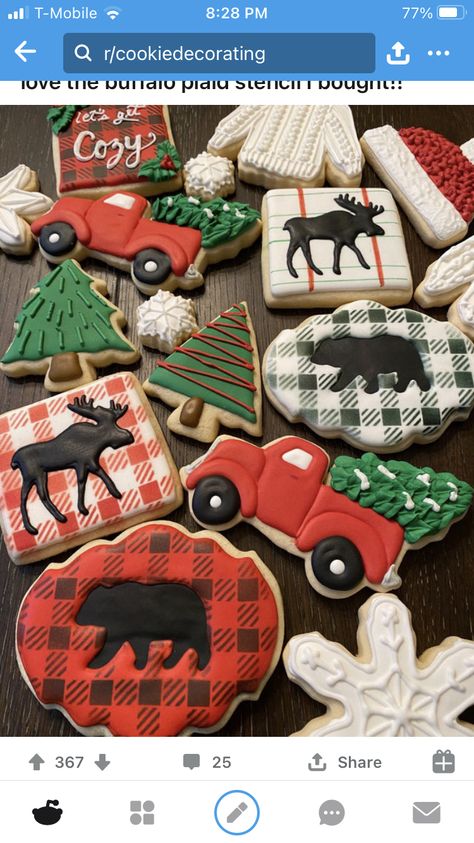 Country Christmas Cookies Decorated, Plaid Royal Icing Cookies, Plaid Decorated Cookies, Lumberjack Cookies Decorated, Sugar Dough, The Buffalo, Alien Logo, Cookie Inspiration, Bake Sale